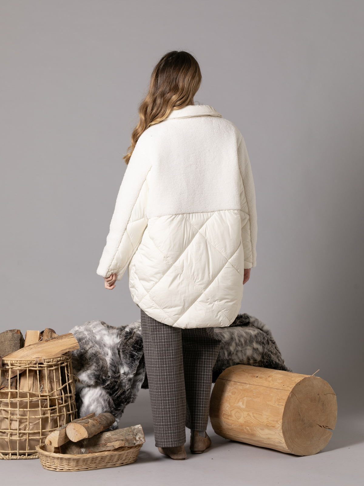 Padded hem teddy coat with pocket detail  Crudecolour