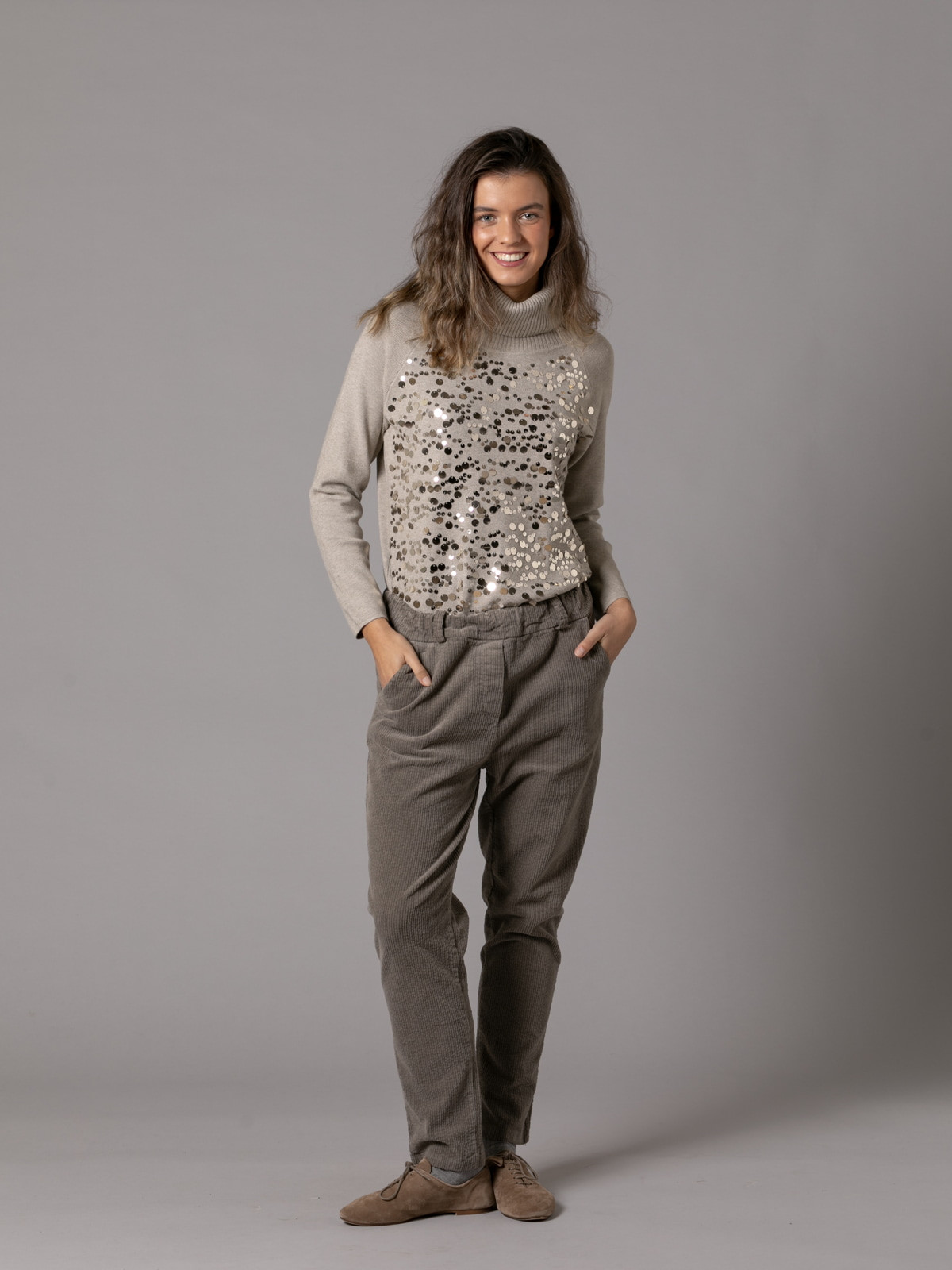 Casual design corduroy pants  Taupe colour