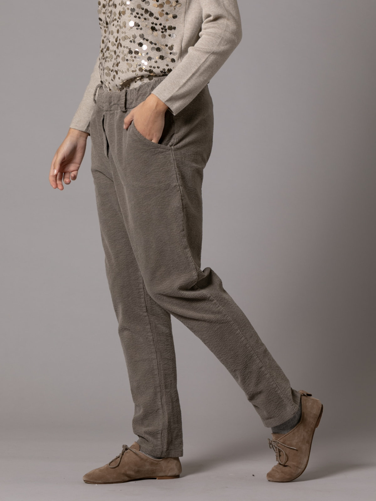 Casual design corduroy pants  Taupe colour