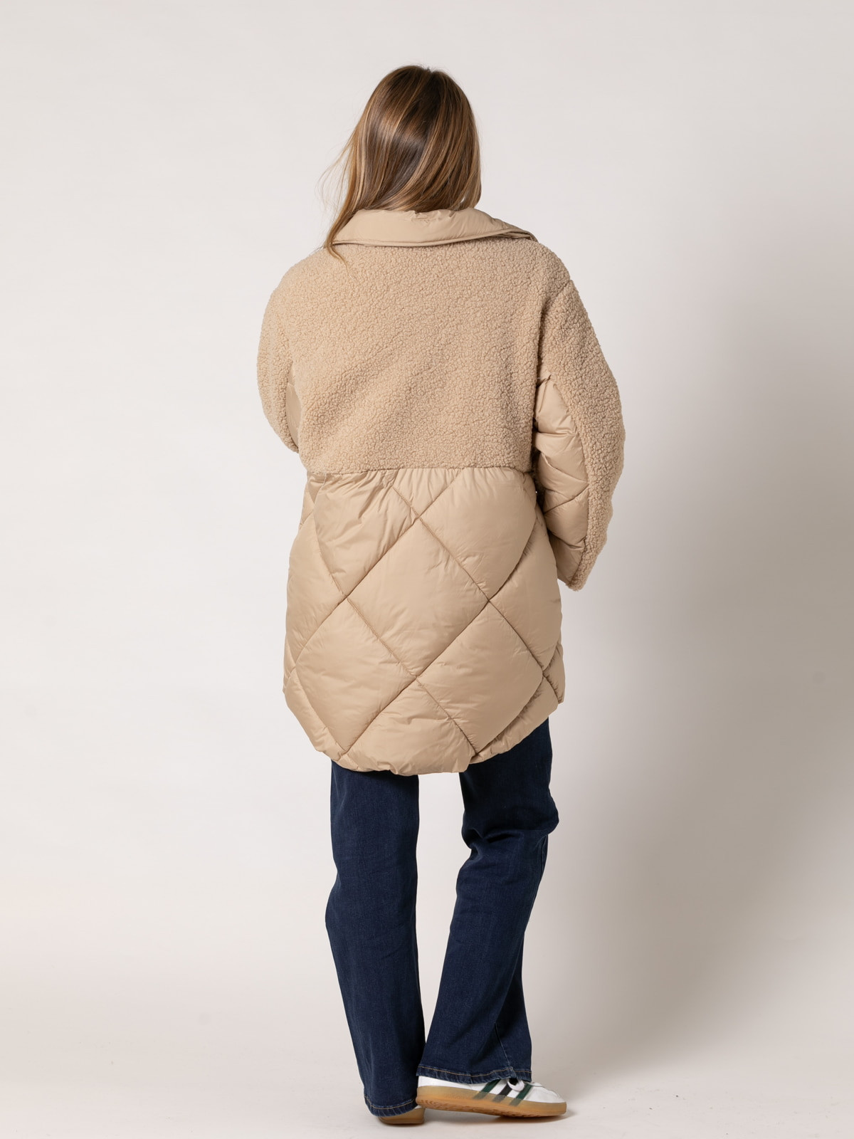 Padded hem teddy coat with pocket detail  Camel colour