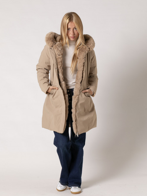 Reversible water proof high textile fur coat  Camel colour