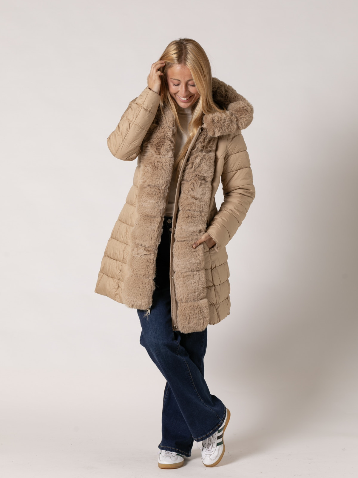 Reversible water proof high textile fur coat  Camel colour