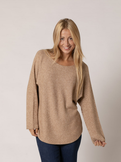 Must-have boat neck sweater  camel melange colour