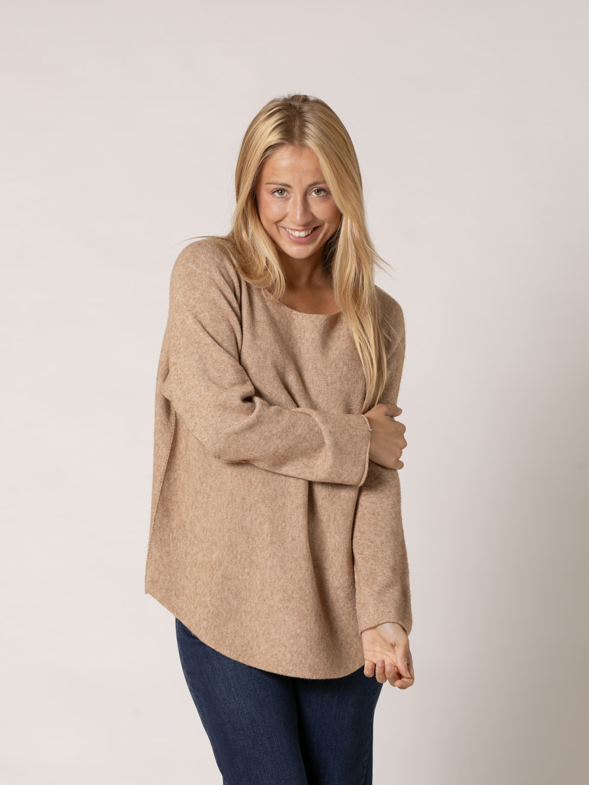 Must-have boat neck sweater  camel melange colour