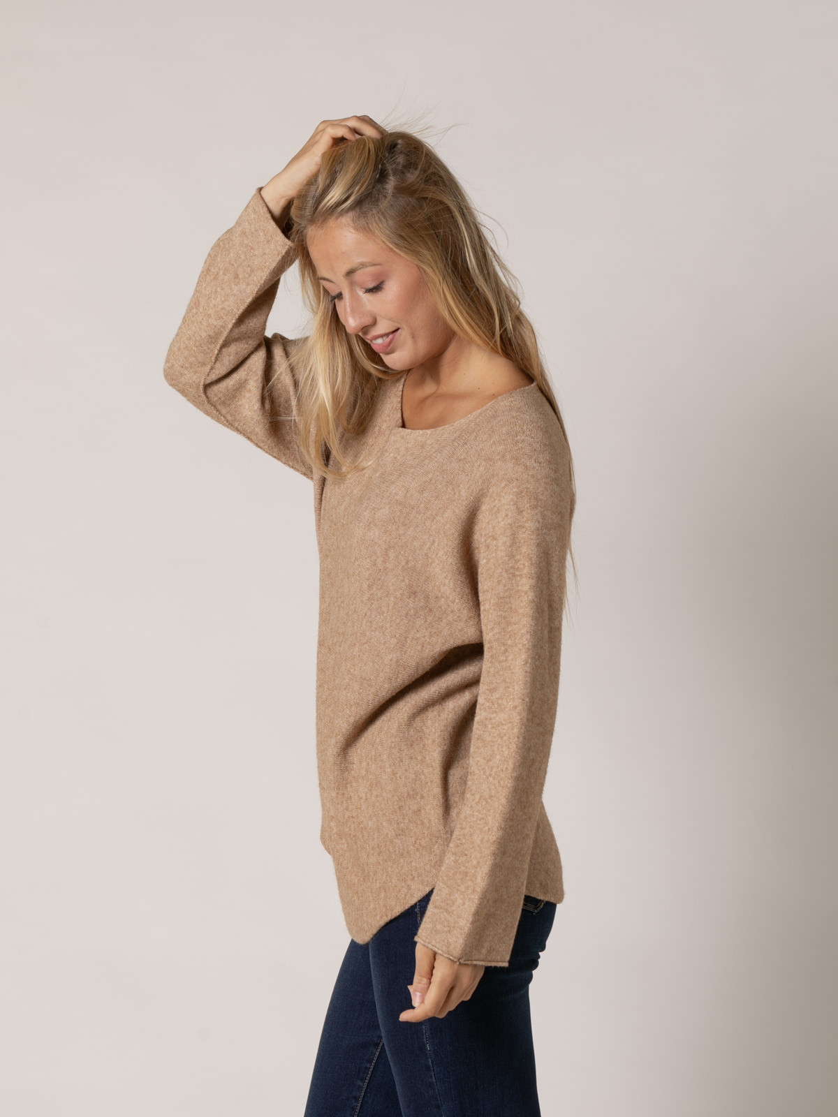 Must-have boat neck sweater  camel melange colour