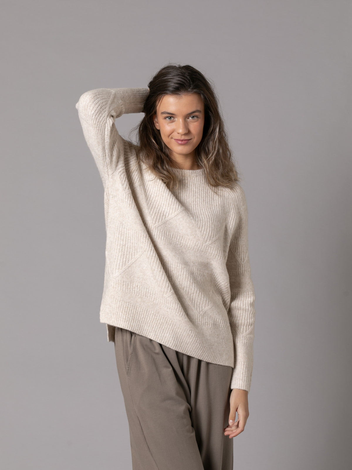 Ribbed sweater with spider drawing  Beige colour