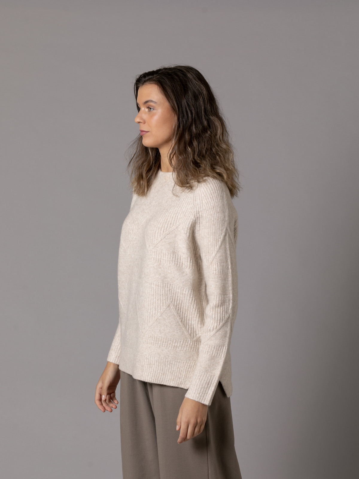 Ribbed sweater with spider drawing  Beige colour