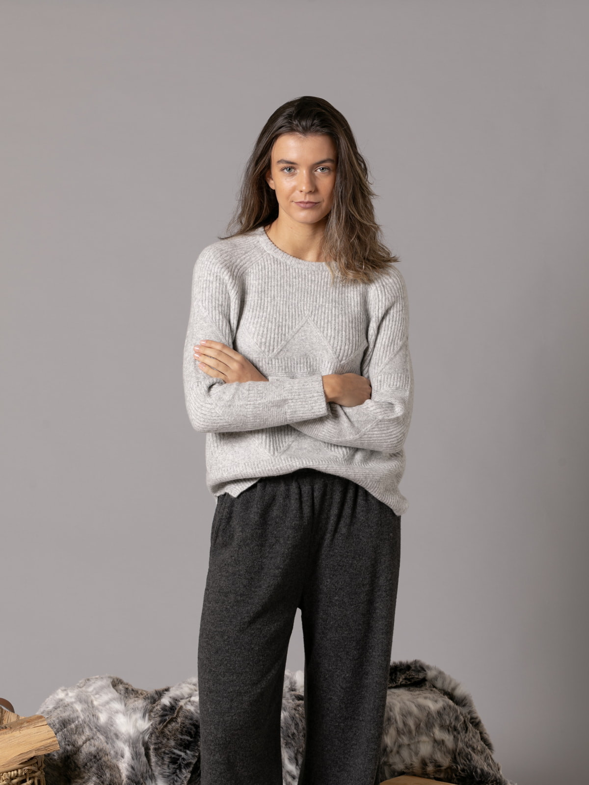 Ribbed sweater with spider drawing  Grey Lightcolour