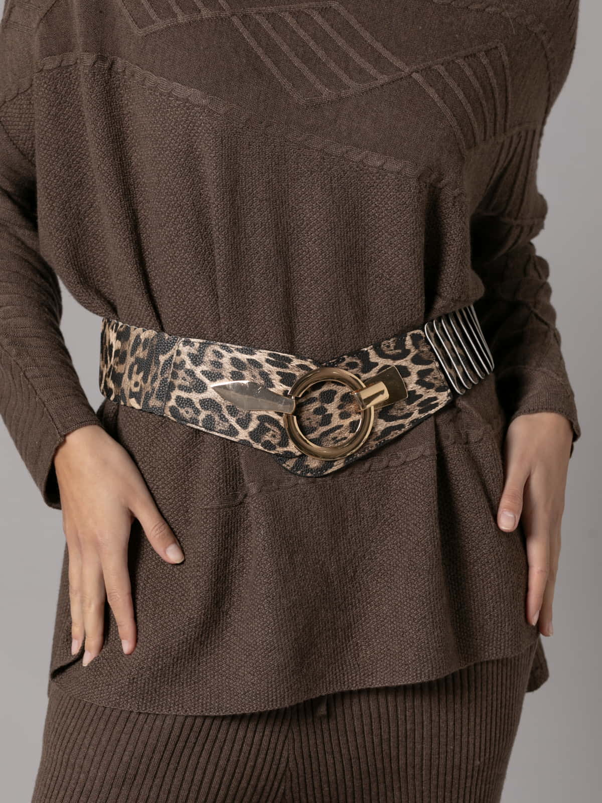 Animal print elastic belt  Taupe colour