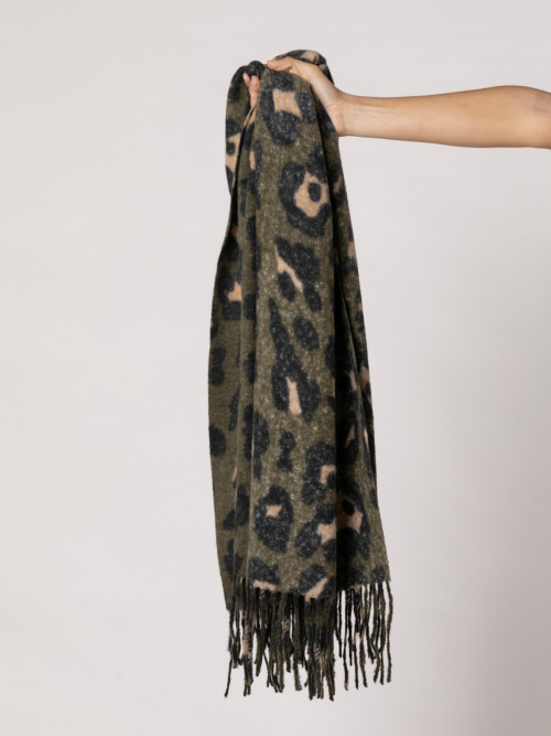 Soft animal print fringe scarf  Khaki colour