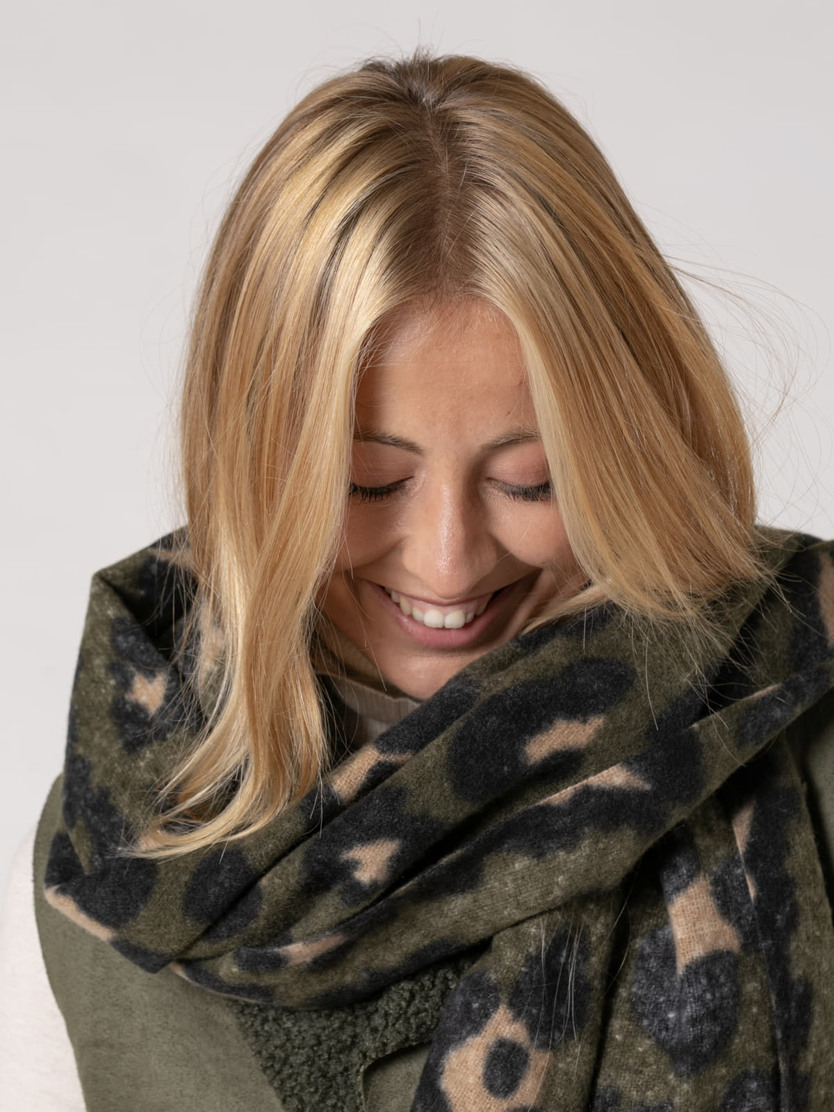 Soft animal print fringe scarf  Khaki colour