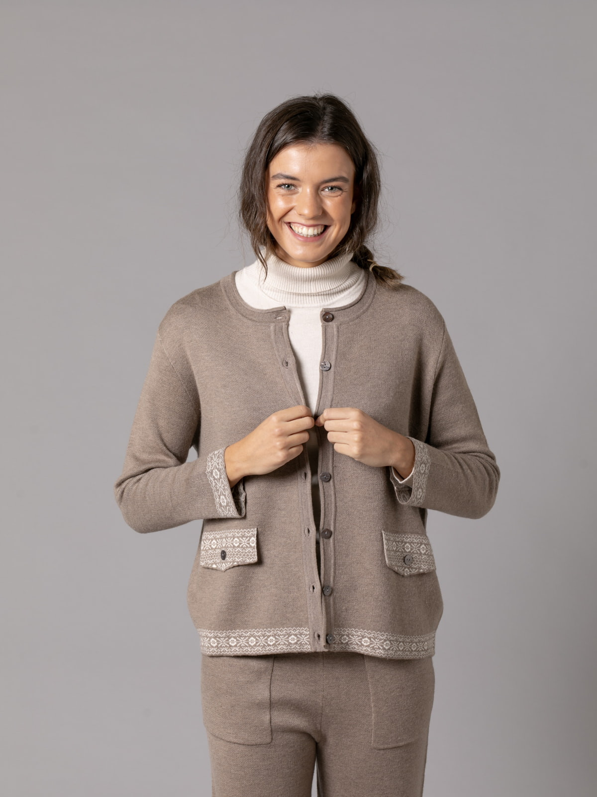 Knitted jacket with border detail  Marrón  colour