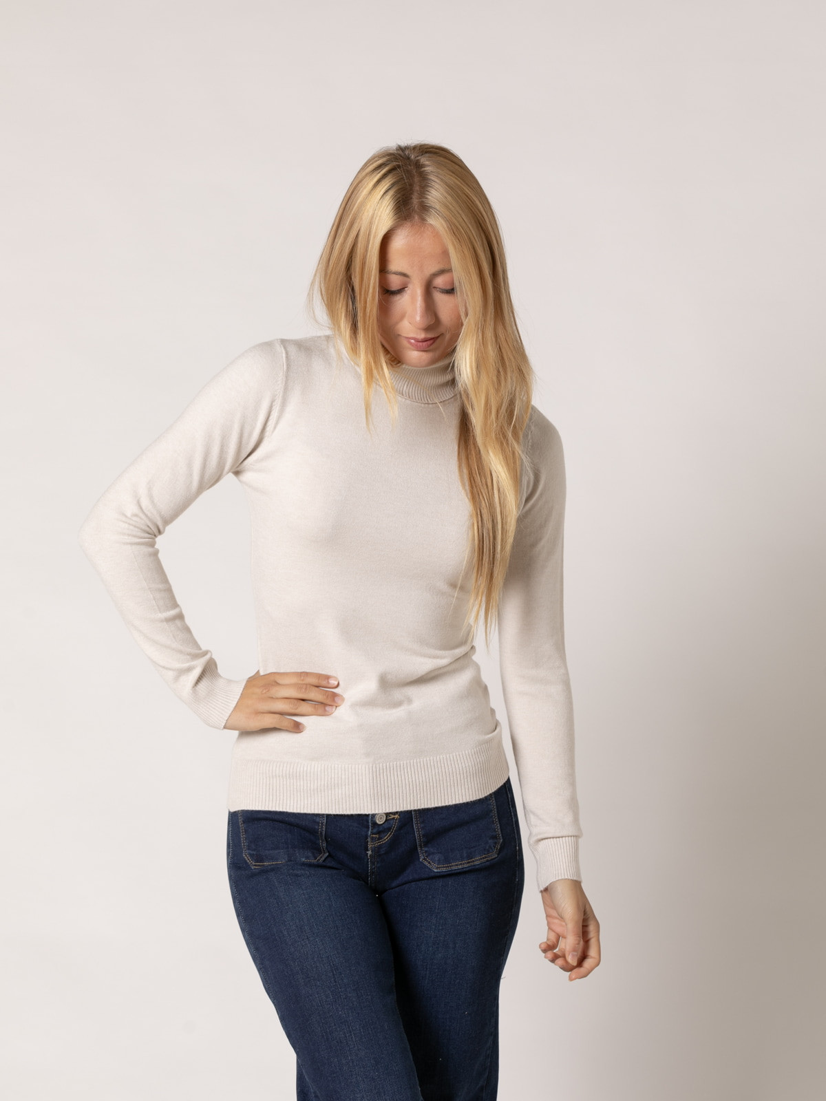 Light soft slim fit turtleneck sweater  Beige colour