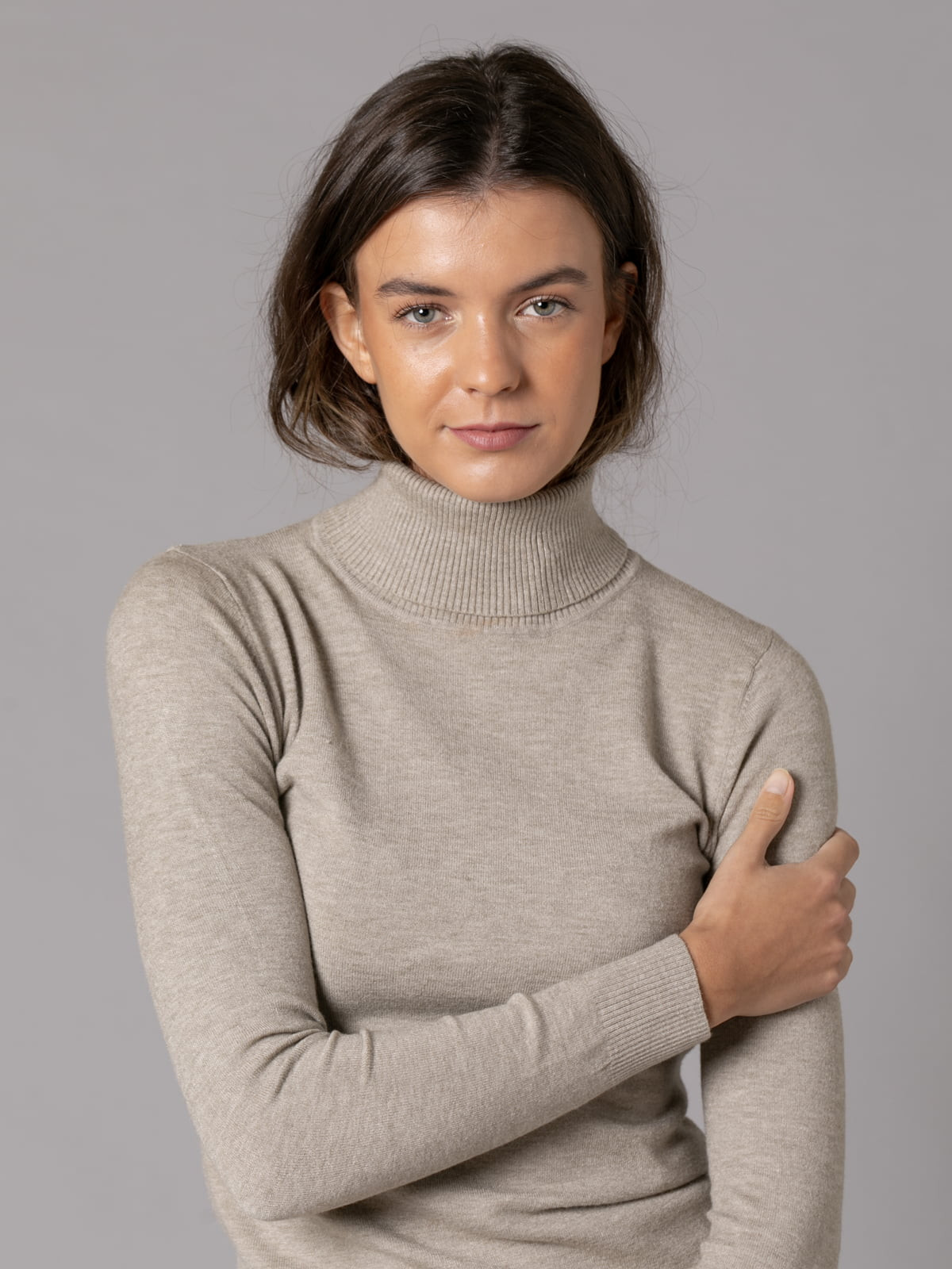 Light soft slim fit turtleneck sweater  Taupe colour