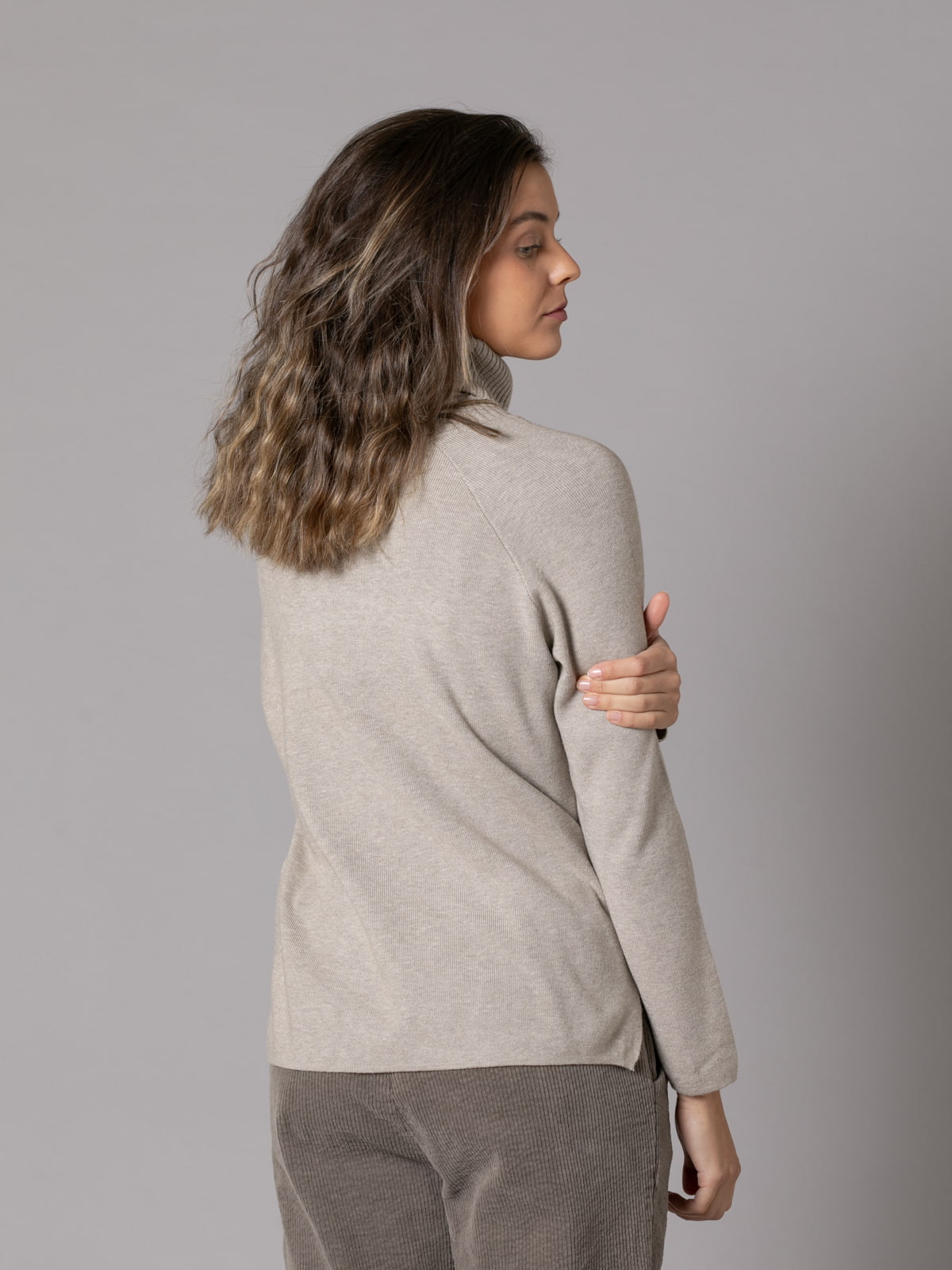 Soft sweater with party appliqués and back wrap  Taupe colour