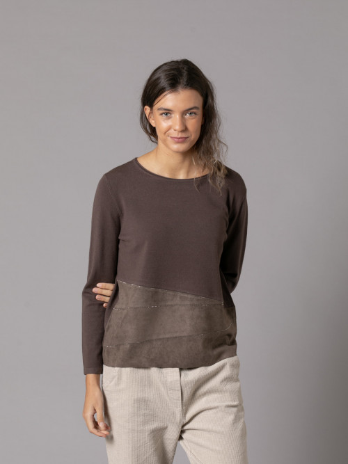 Soft trendy sweater with eco-leather detail on the hem  Marrón  colour