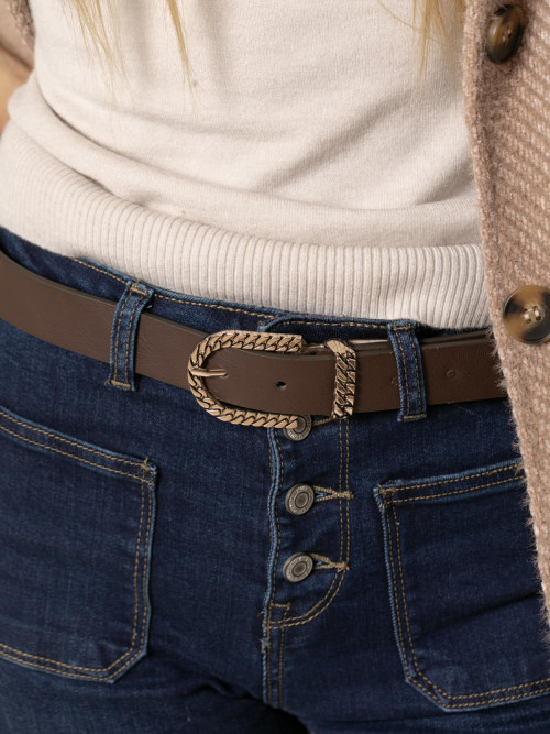 Embossed gold buckle belt  Marrón  colour