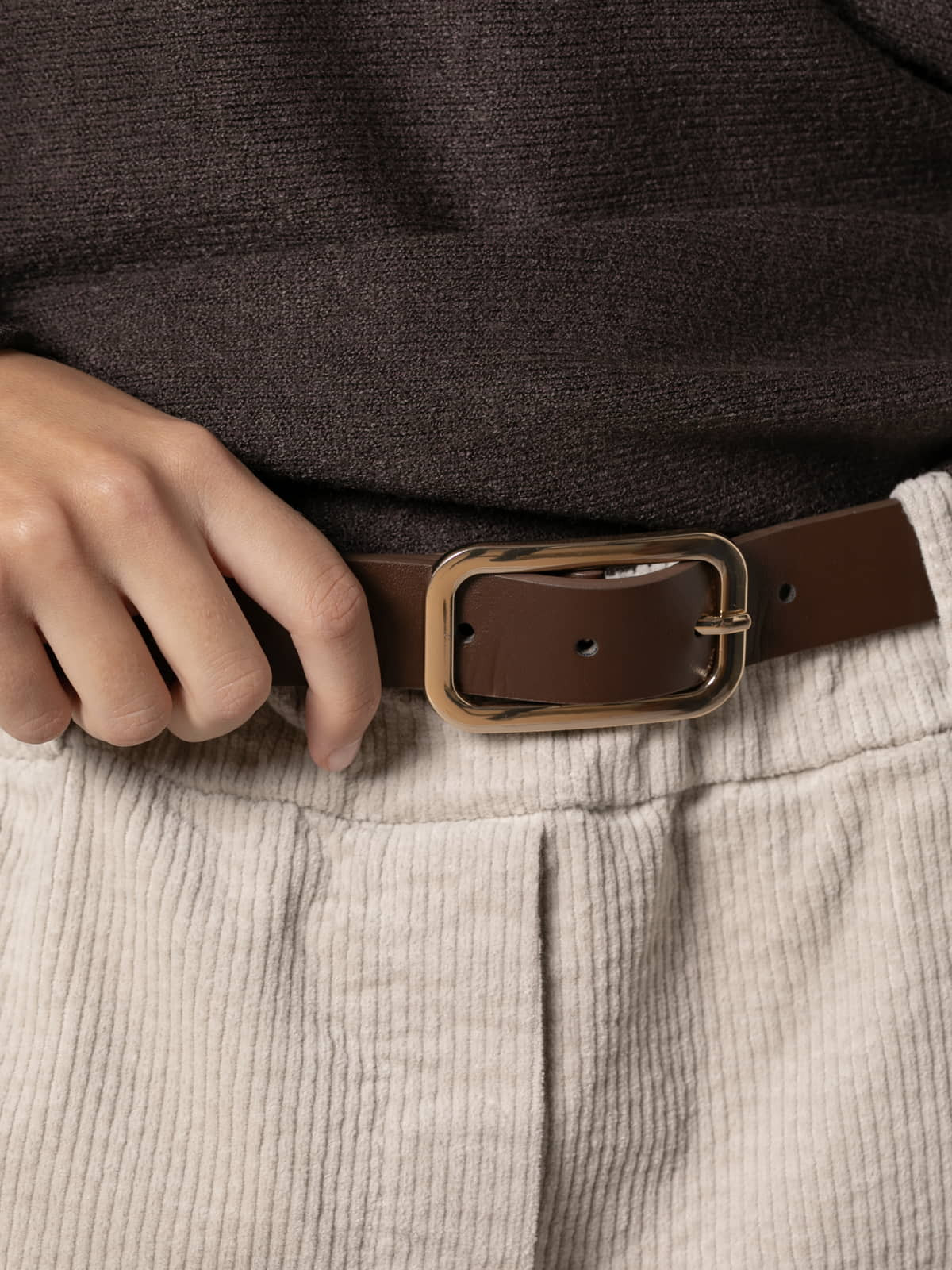 Golden square buckle belt  Marrón  colour