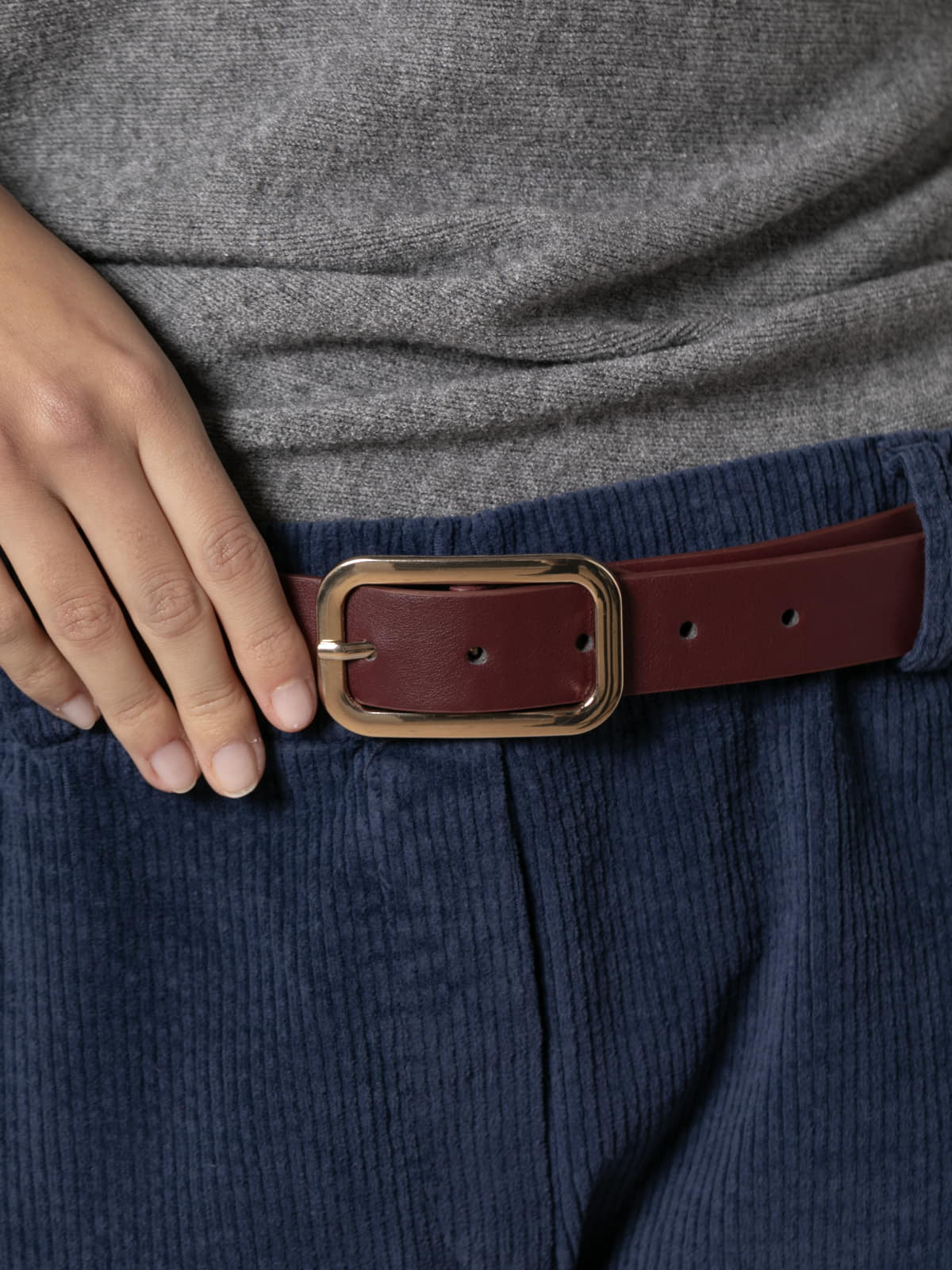 Golden square buckle belt  Granate colour