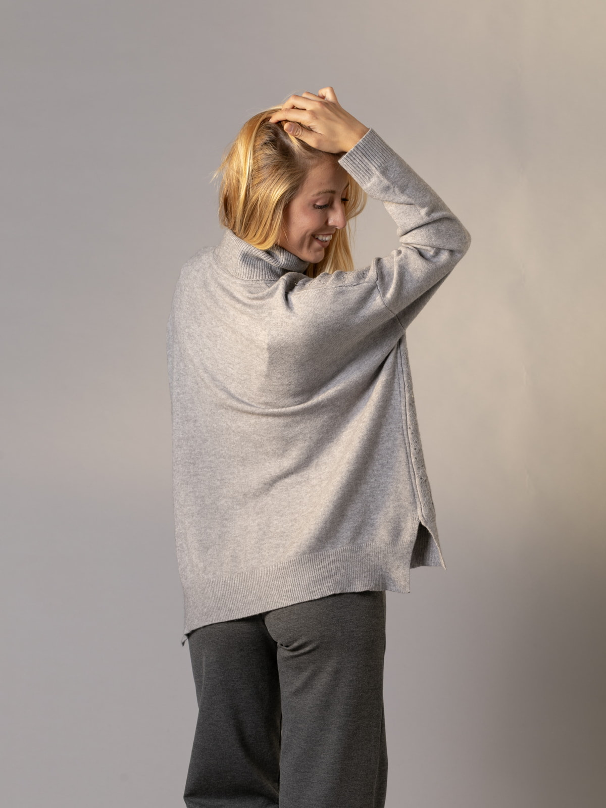 Soft sweater with paillette detail and cuffs  Grey colour