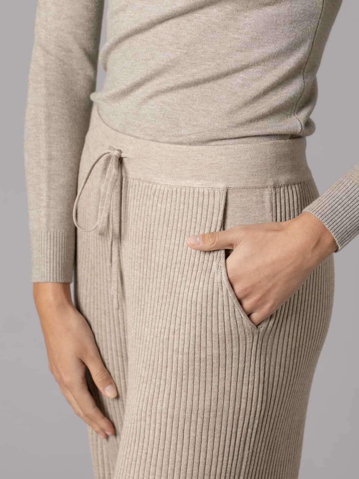 Soft ribbed knit pants  Taupe colour