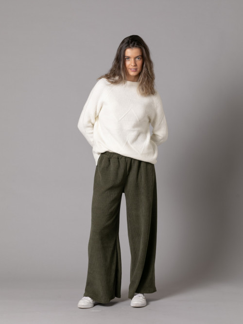 Wide leg elastic corduroy design pants  Khaki colour