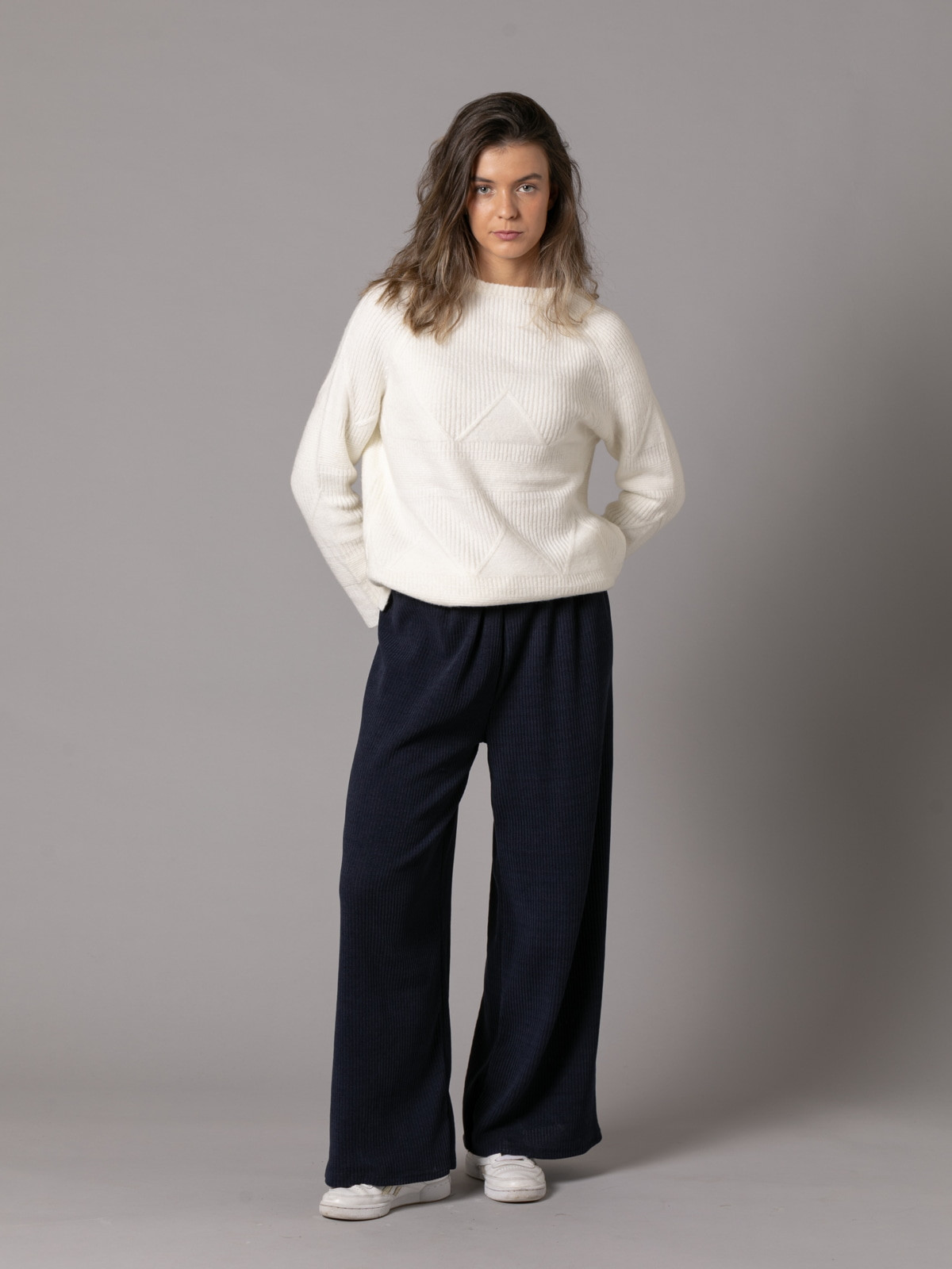 Wide leg elastic corduroy design pants  Blue Navy colour