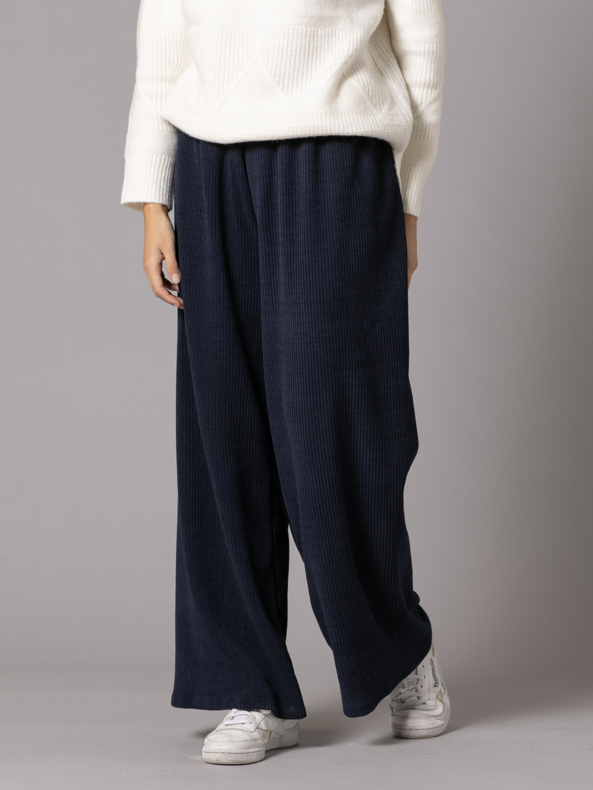 Wide leg elastic corduroy design pants  Blue Navy colour