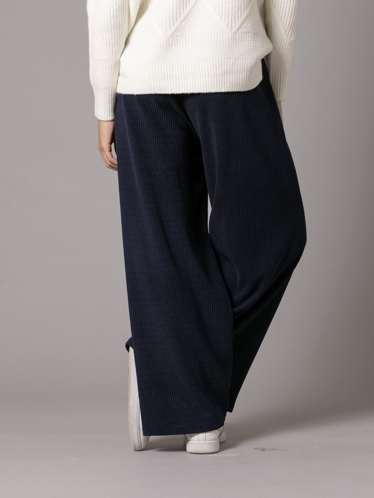 Wide leg elastic corduroy design pants  Blue Navy colour