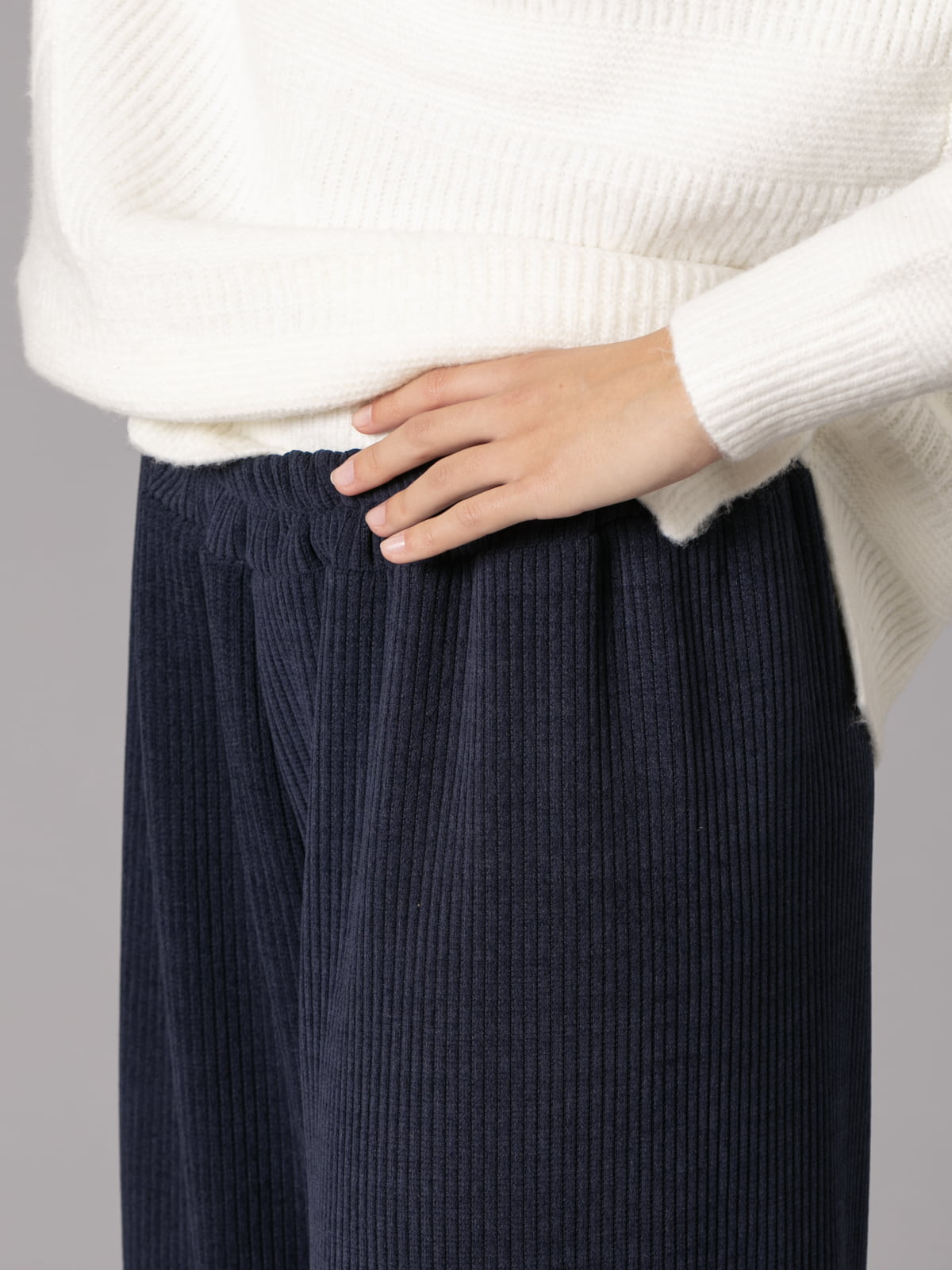 Wide leg elastic corduroy design pants  Blue Navy colour