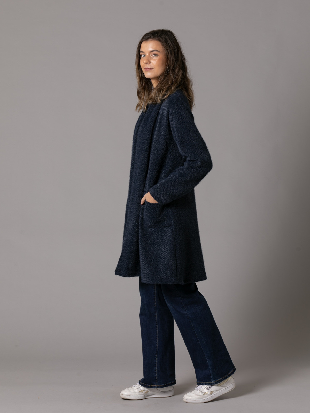 Soft knit wrap jacket  Blue Navy colour