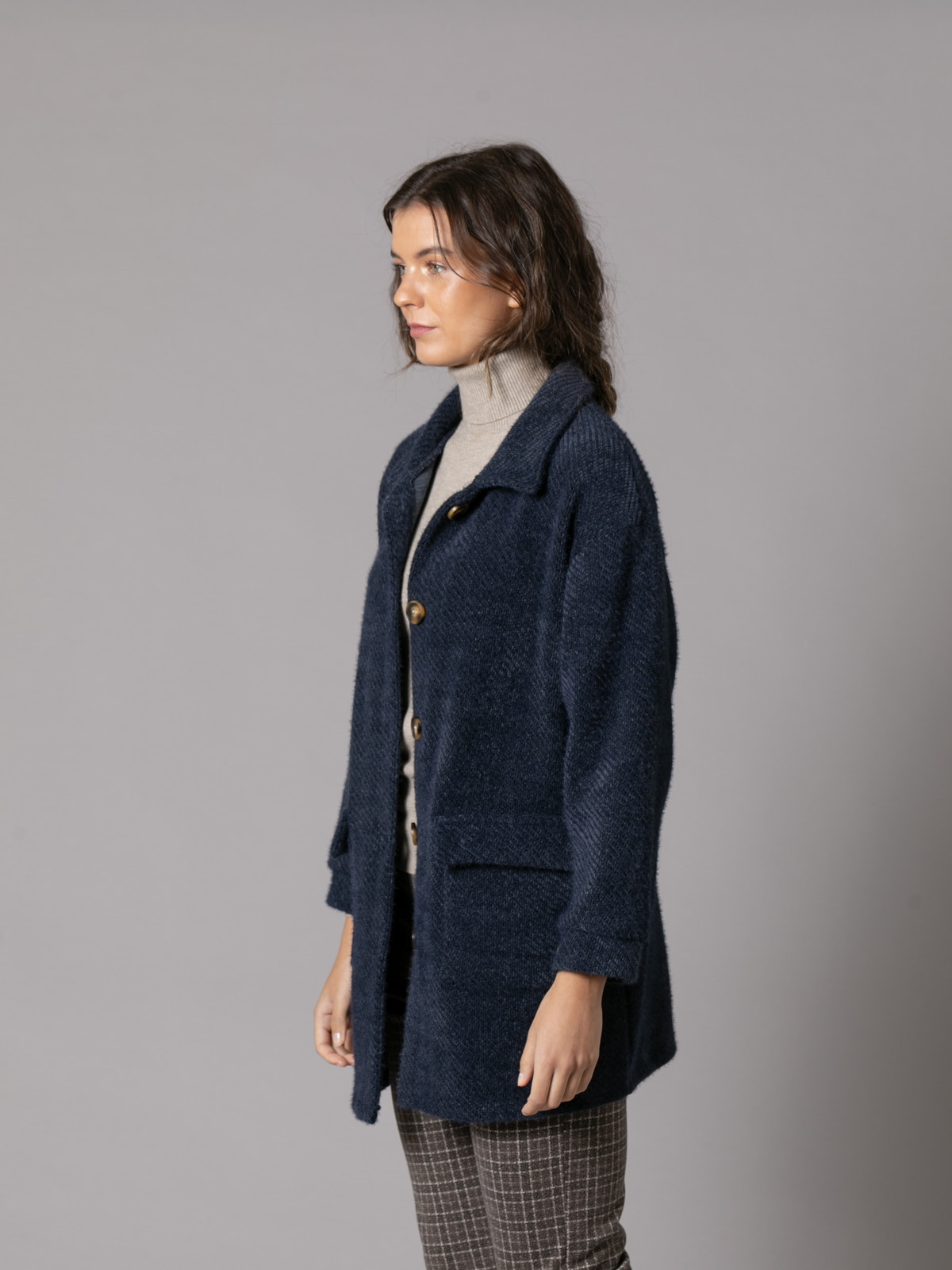 Soft fur jacket with buttons and pockets  Blue Navy colour