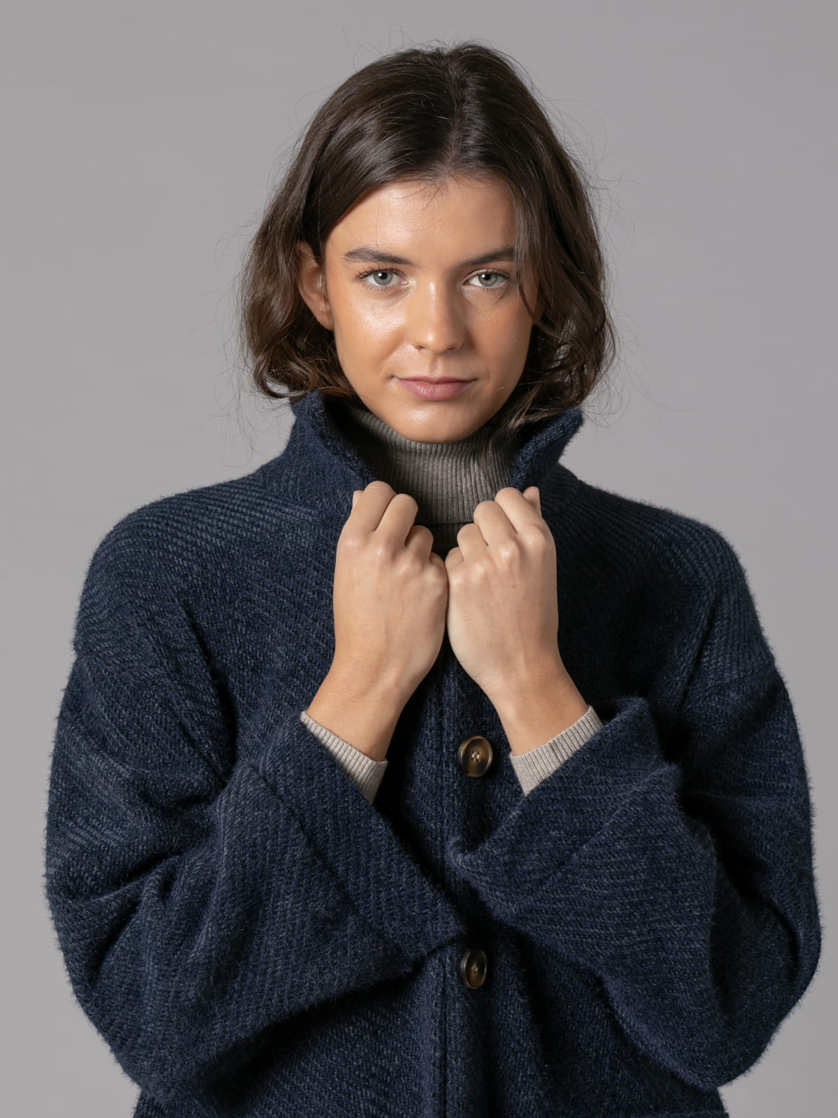 Soft fur jacket with buttons and pockets  Blue Navy colour