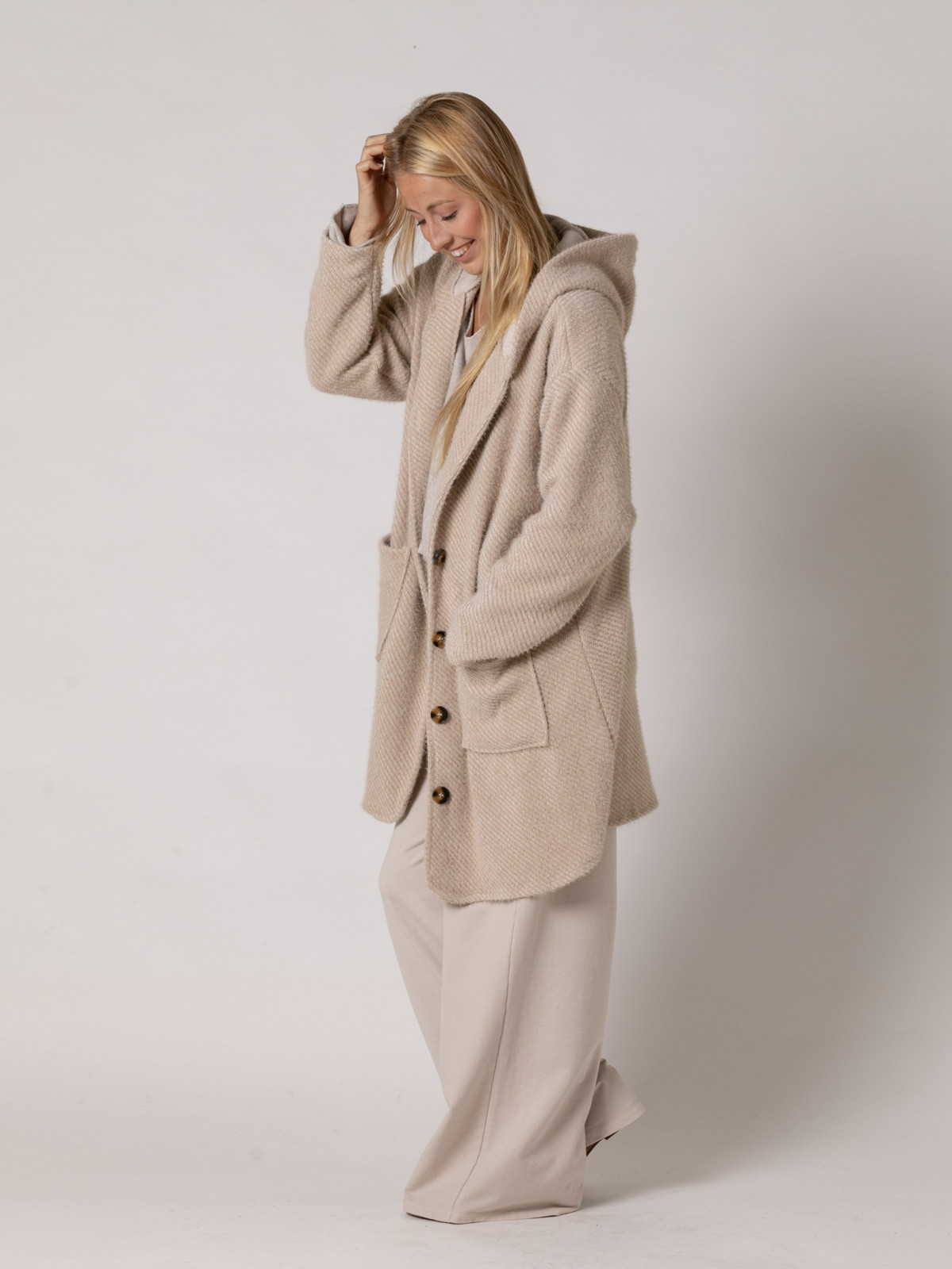 oversized soft coat with patch pockets  Beige colour