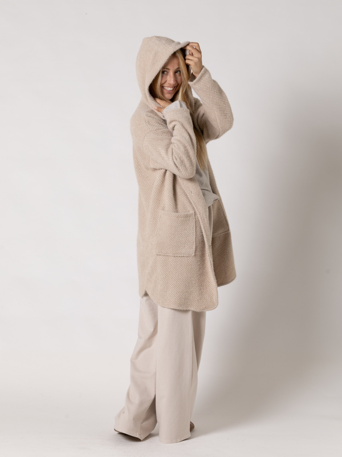 oversized soft coat with patch pockets  Beige colour