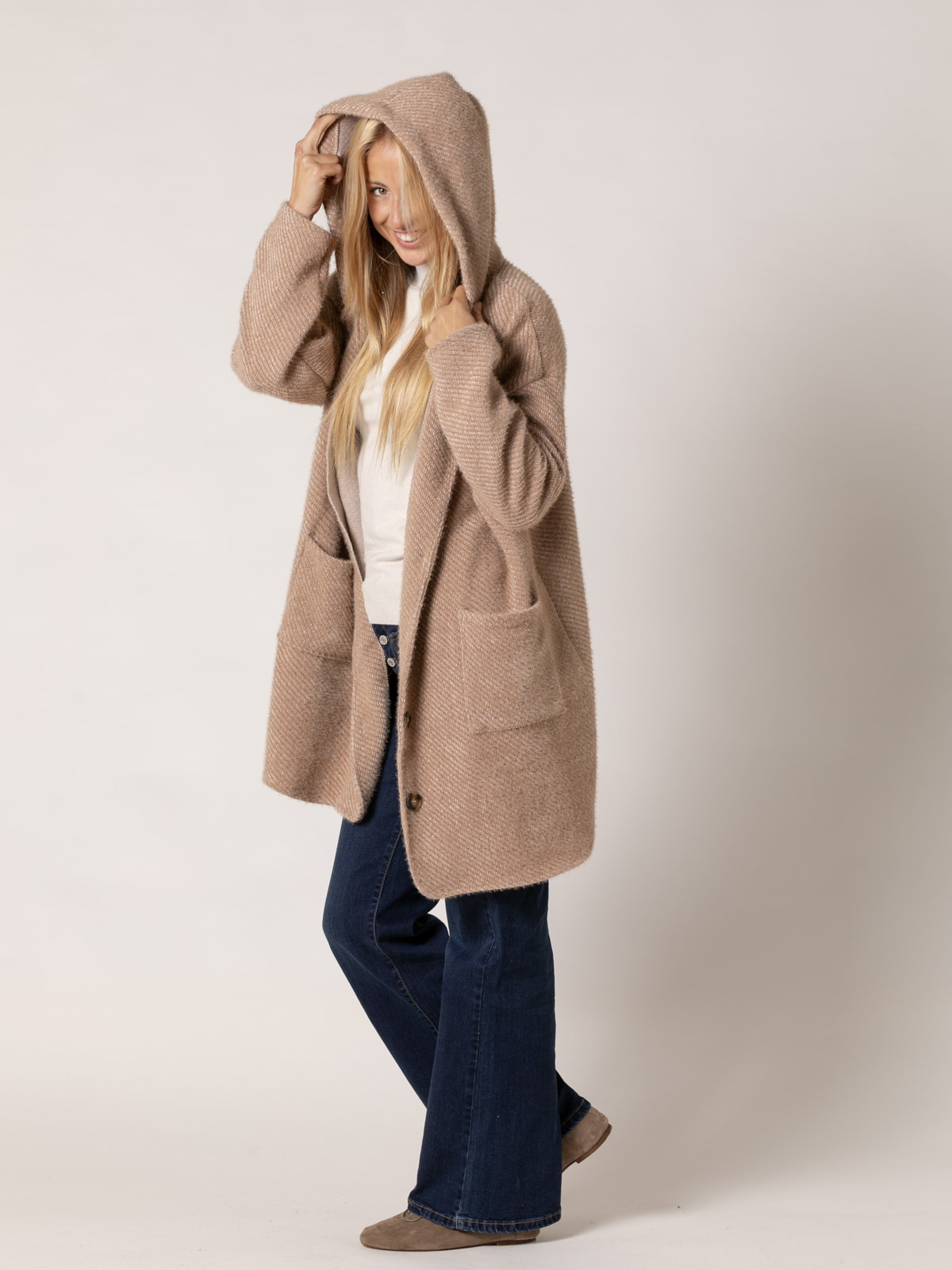 oversized soft coat with patch pockets  Camel colour