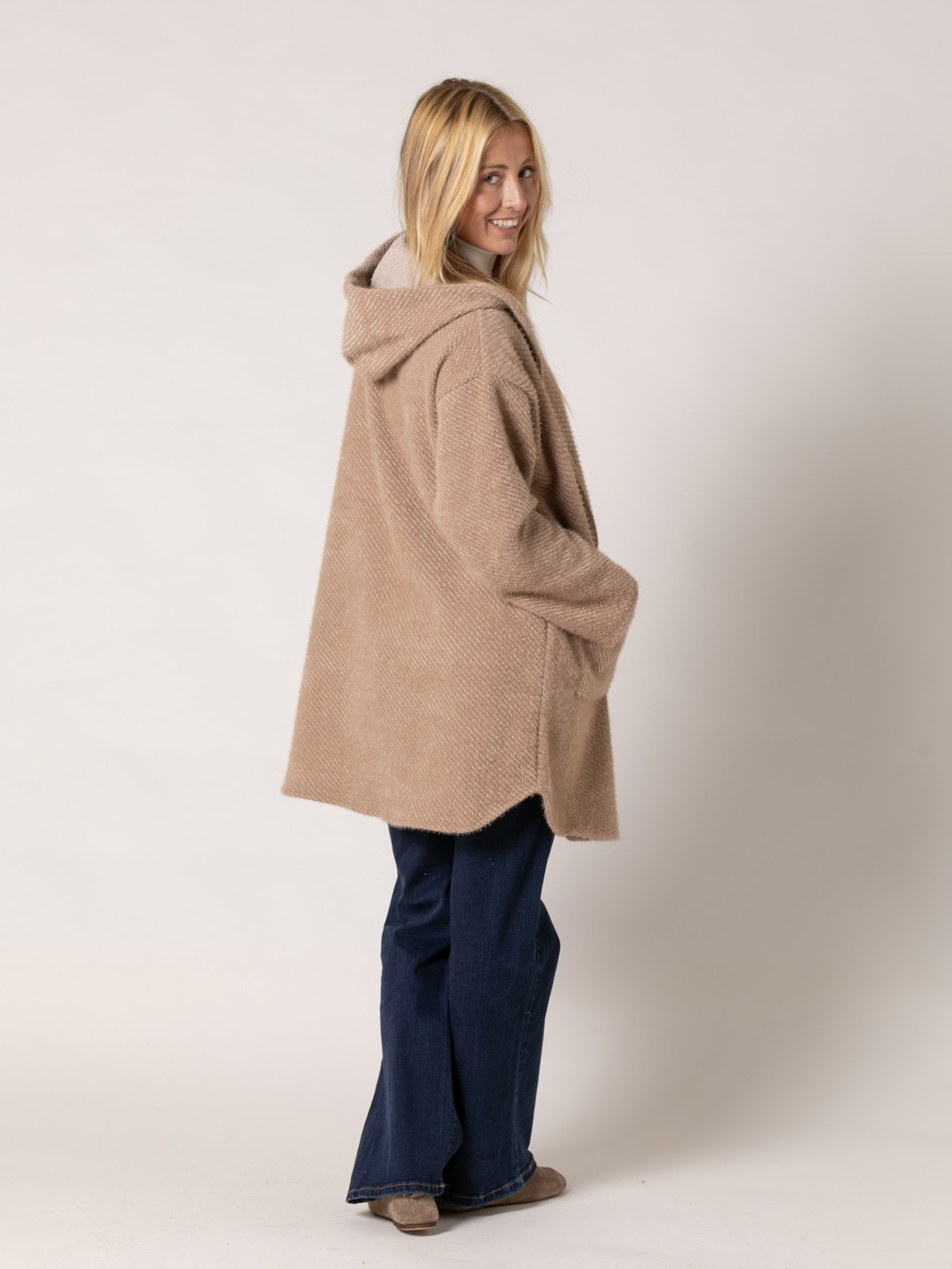 oversized soft coat with patch pockets  Camel colour