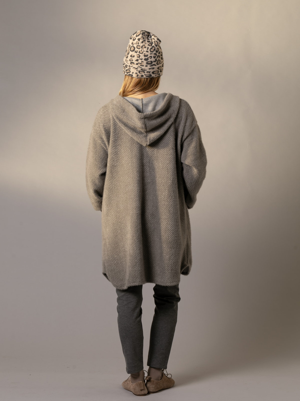 oversized soft coat with patch pockets  Grey colour