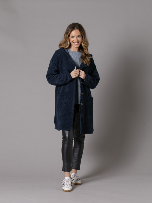 oversized soft coat with patch pockets  Blue Navy colour