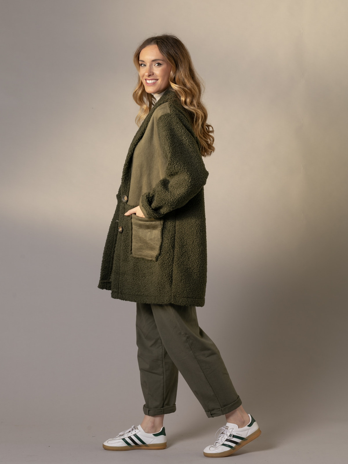 Double-sided teddy coat  Khaki colour