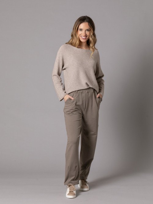 Pantalón trendy felpa algodón 100% color Taupe