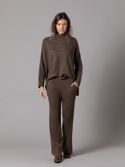 Soft ribbed knit pants  Marrón  colour