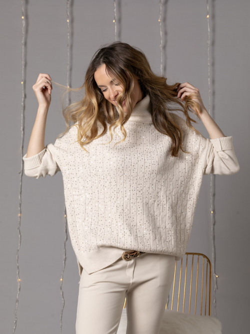 Jersey soft detalle pailletes c/vuelto color Beige