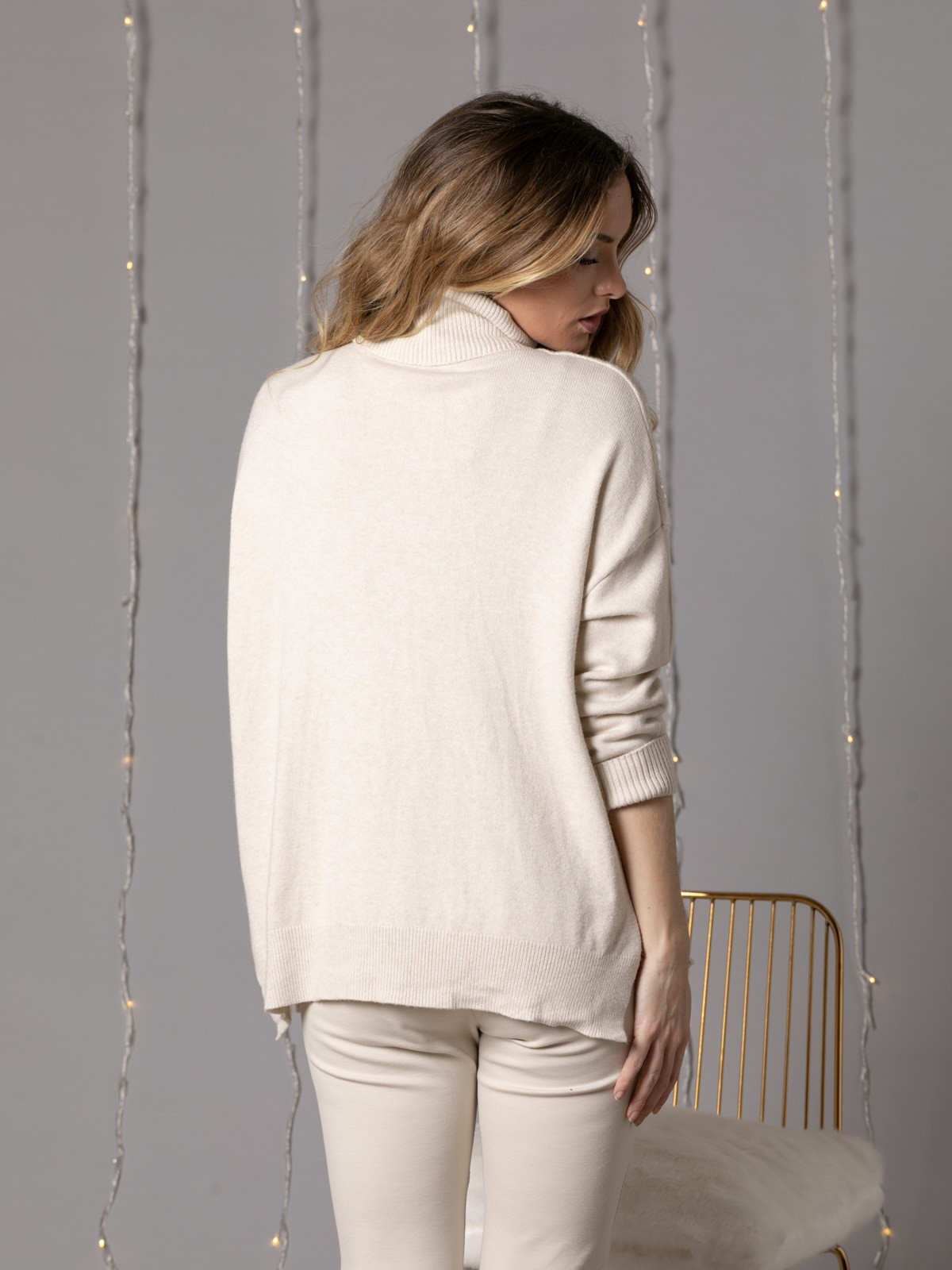 Soft sweater with paillette detail and cuffs  Beige colour