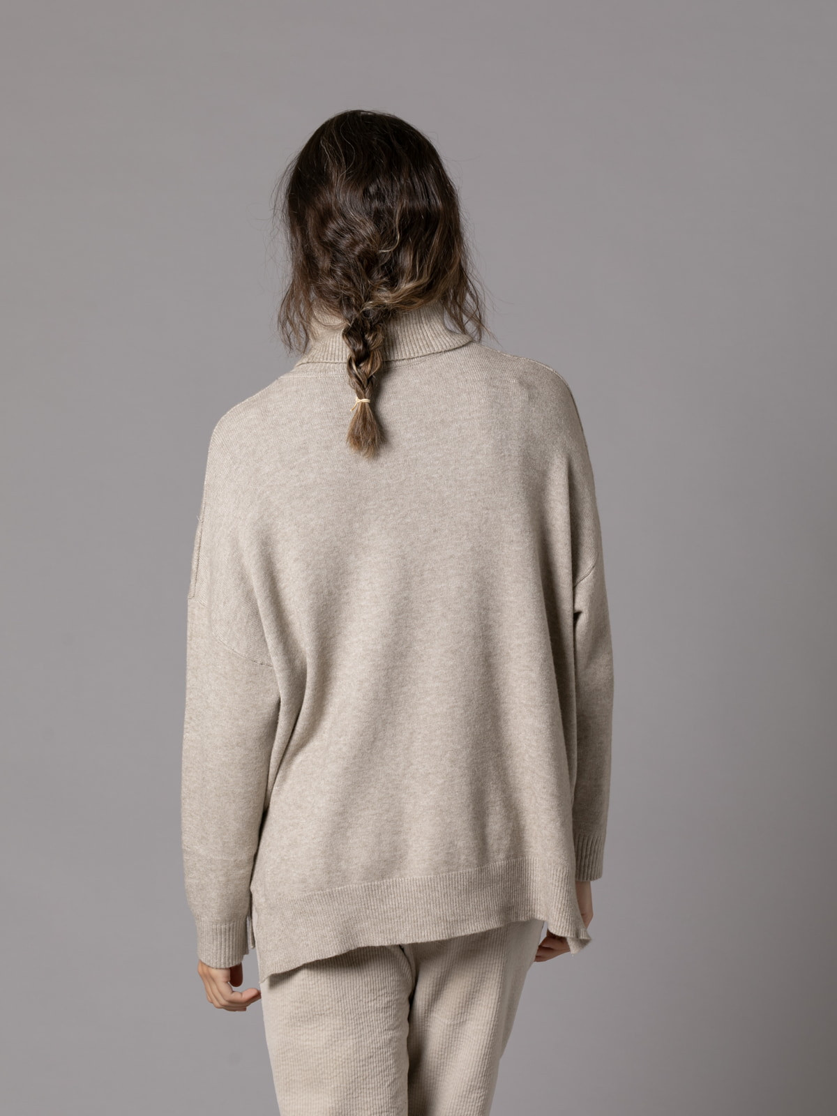 Soft sweater with paillette detail and cuffs  Taupe colour