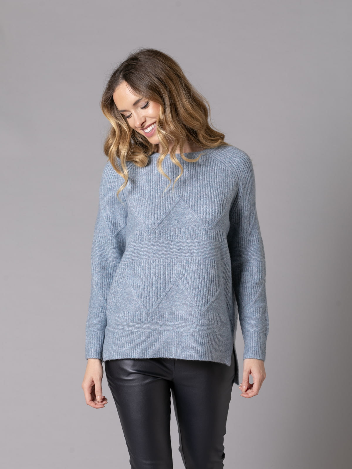 Ribbed sweater with spider drawing  Blue colour