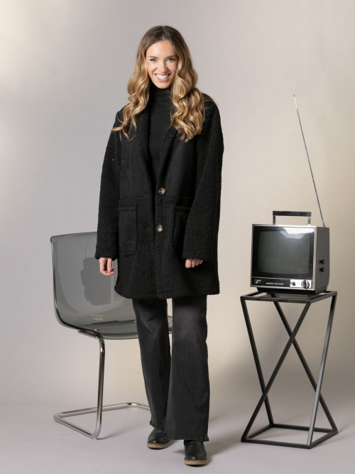 Double-sided teddy coat  Black colour