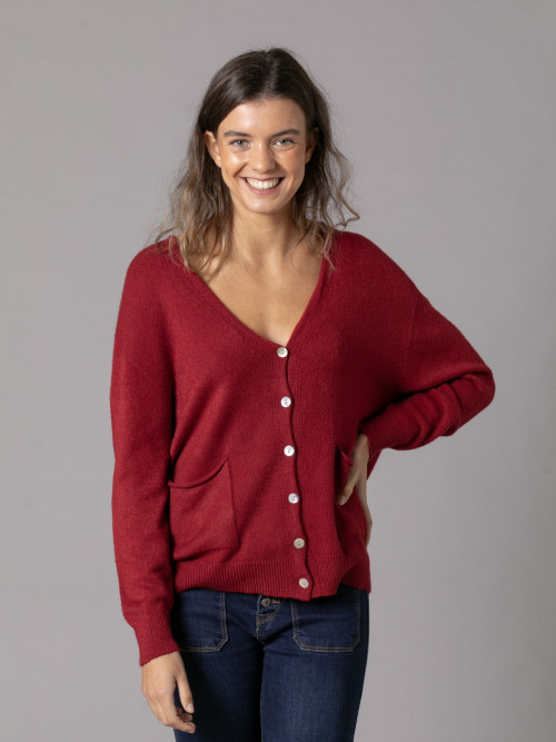 Soft knit cardigan with buttons  Bordeaux colour