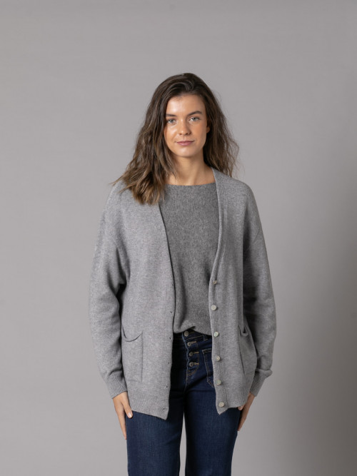 Soft knit cardigan with buttons  gris melange colour