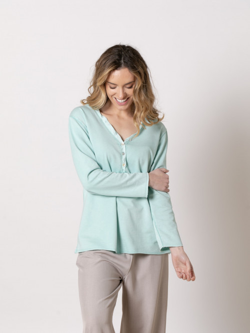 Fine fleece T-shirt with neckline detail  mint colour